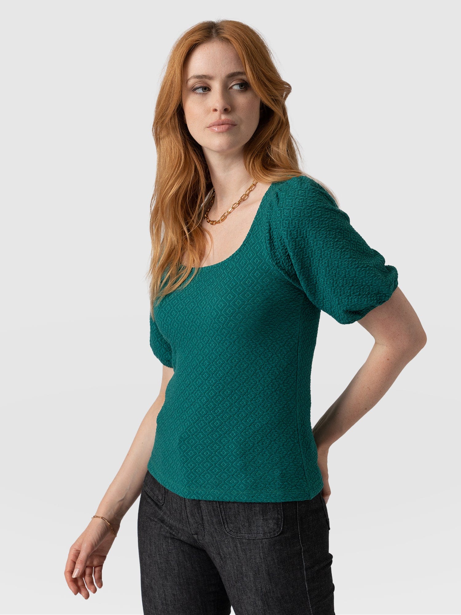 Olivia Puff Sleeve Tee Alpine Green - Women's T-shirts | Saint + Sofia® EU